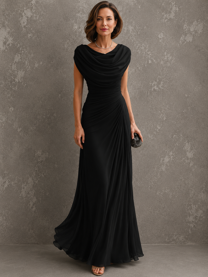 Gedrapeerde maxi-jurk met mouwloos silhouet