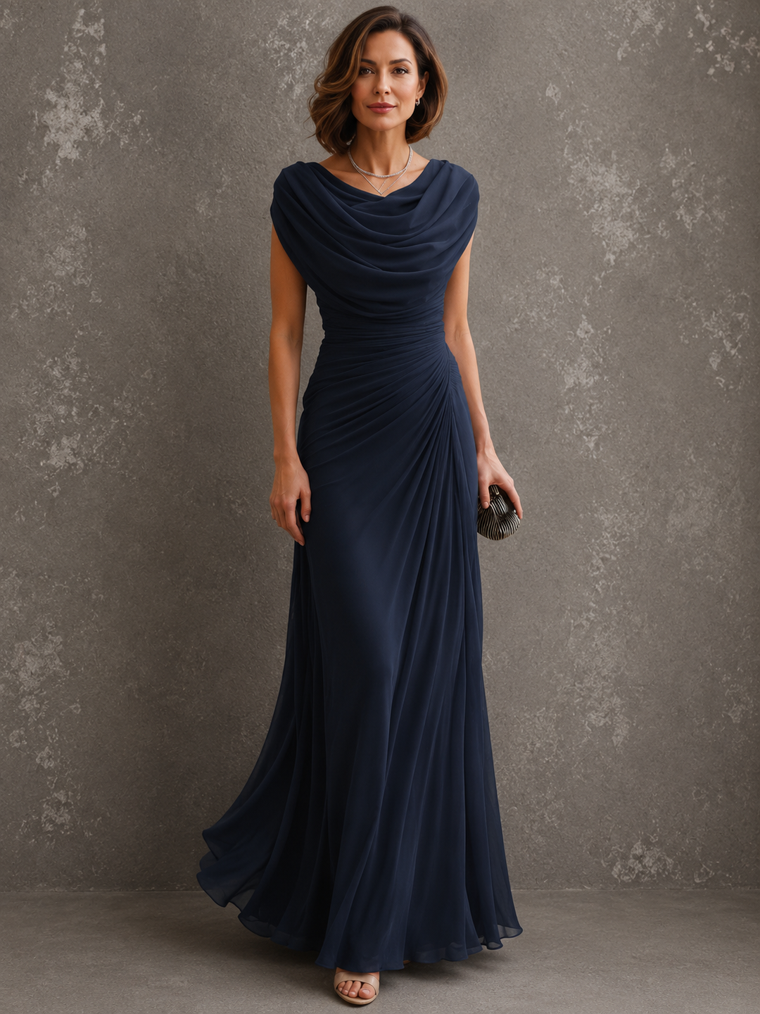 Gedrapeerde maxi-jurk met mouwloos silhouet