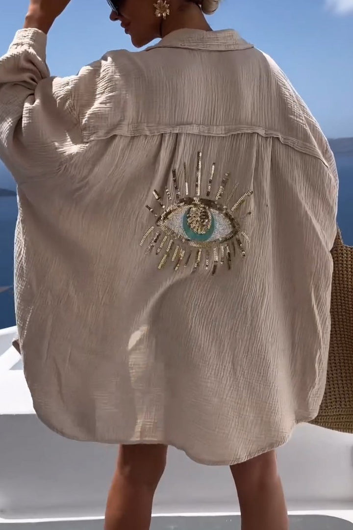 Comfortabel damesshirt met paillettenkralen