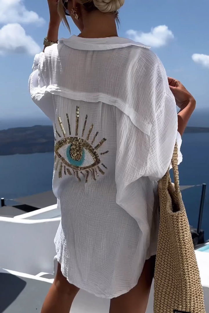 Comfortabel damesshirt met paillettenkralen