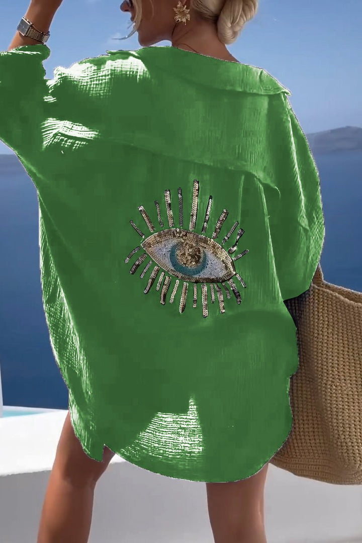 Comfortabel damesshirt met paillettenkralen