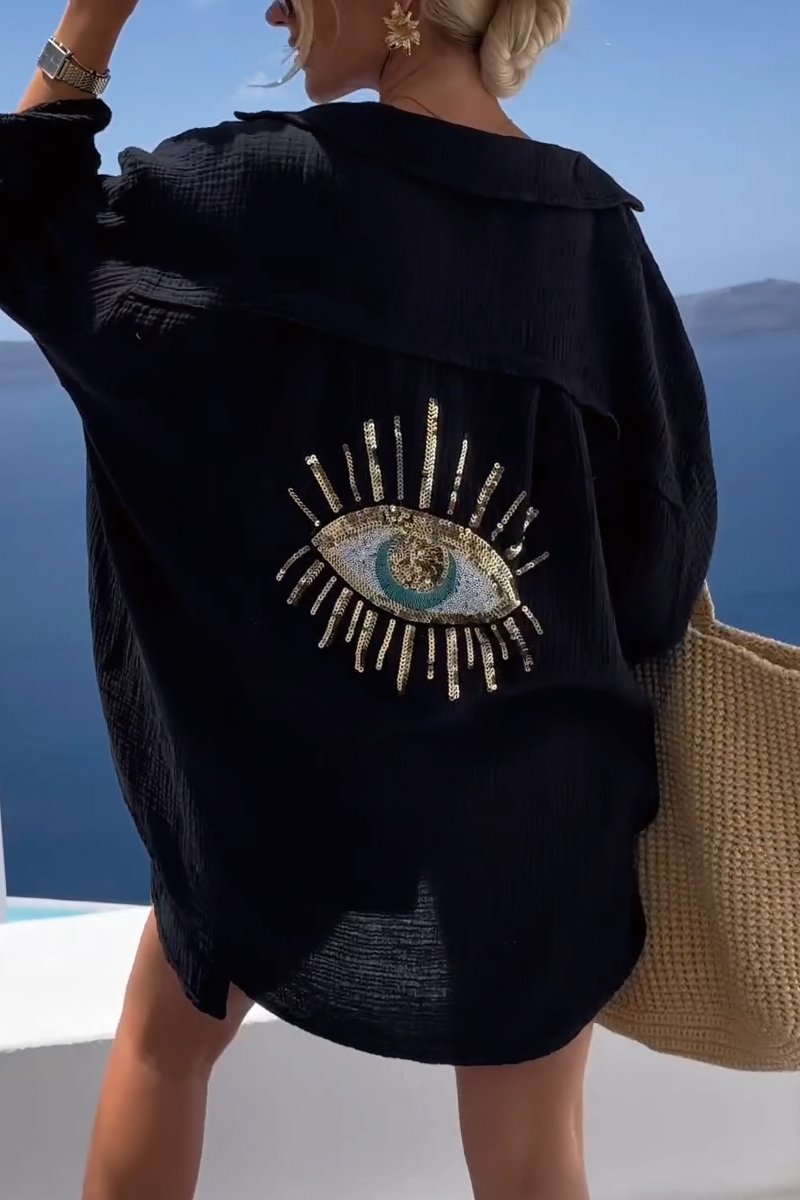 Comfortabel damesshirt met paillettenkralen