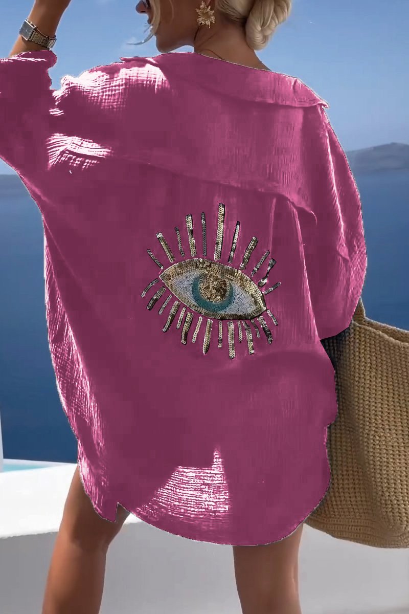 Comfortabel damesshirt met paillettenkralen