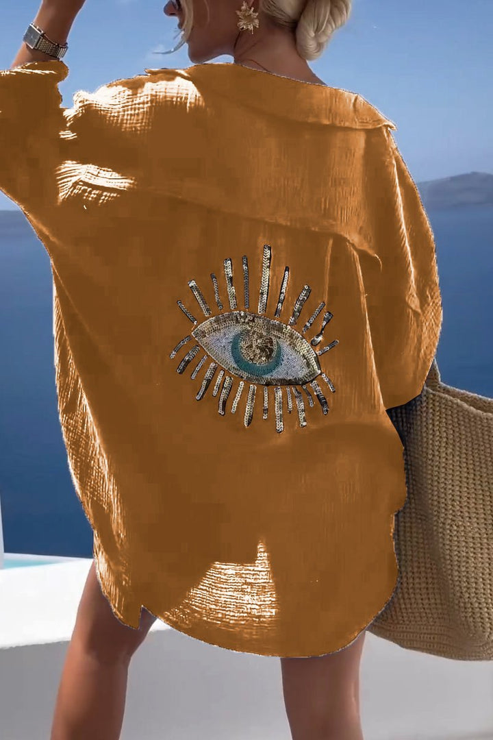 Comfortabel damesshirt met paillettenkralen