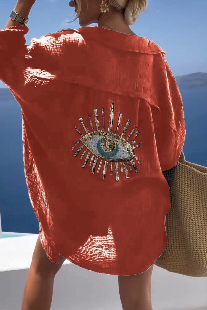 Comfortabel damesshirt met paillettenkralen