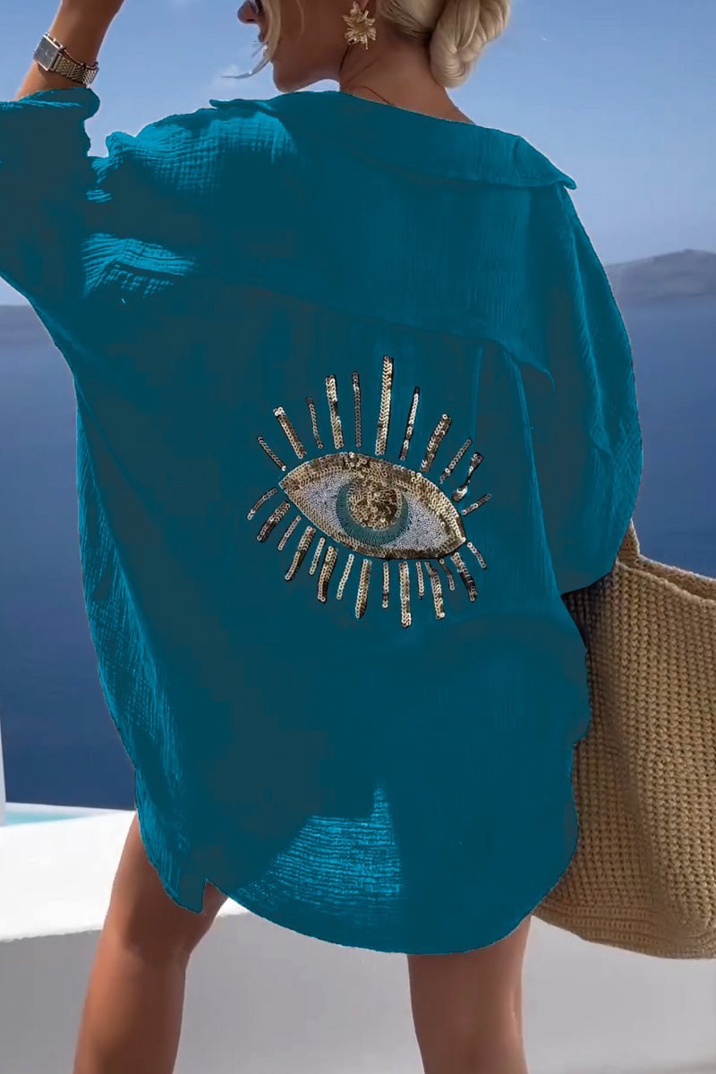 Comfortabel damesshirt met paillettenkralen