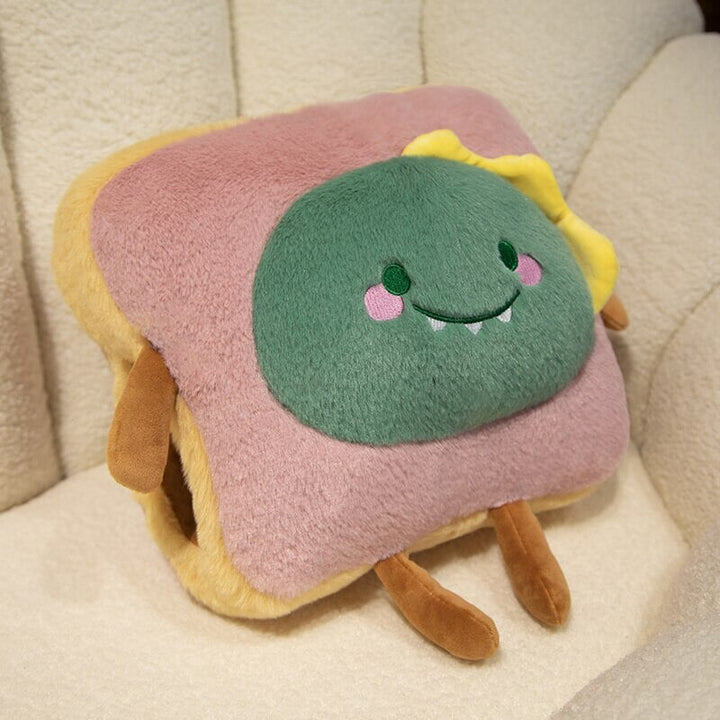 Zachte pluche handwarmer als toast met schattig dier