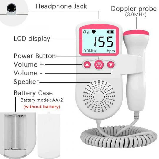 Foetale doppler voor thuis voor zwangerschapsmonitoring met verlicht lcd-scherm en handsonde