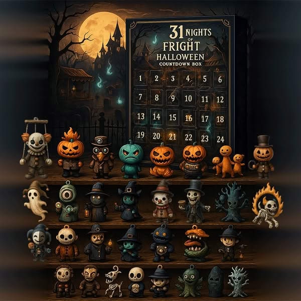 Halloween-adventskalender voor kinderen met aftelfunctie en griezelige miniatuurfiguurtjes