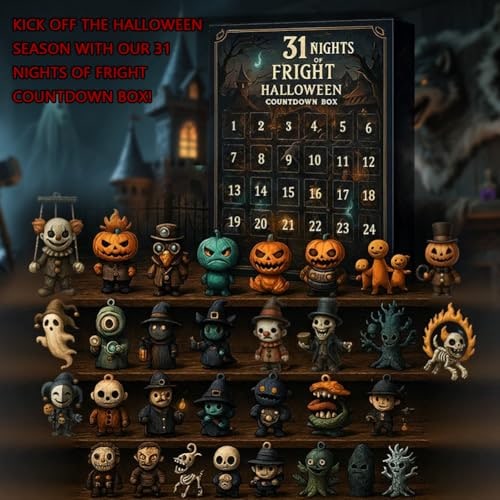 Halloween-adventskalender voor kinderen met aftelfunctie en griezelige miniatuurfiguurtjes