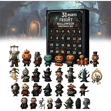 Halloween-adventskalender voor kinderen met aftelfunctie en griezelige miniatuurfiguurtjes