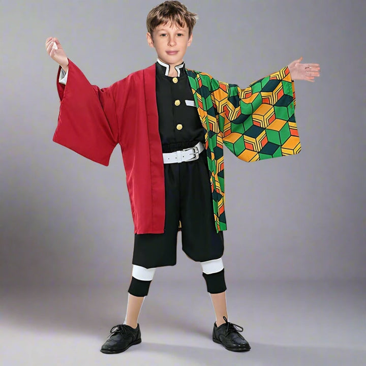 Halloween anime cosplaykostuum en outfitset voor kinderen met kimono haorijas en brede beenwikkels