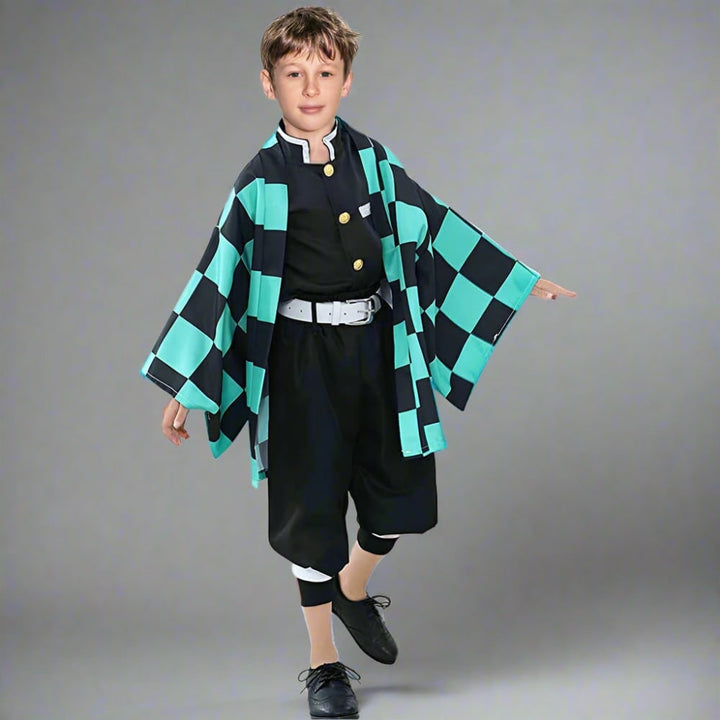 Halloween anime cosplaykostuum en outfitset voor kinderen met kimono haorijas en brede beenwikkels