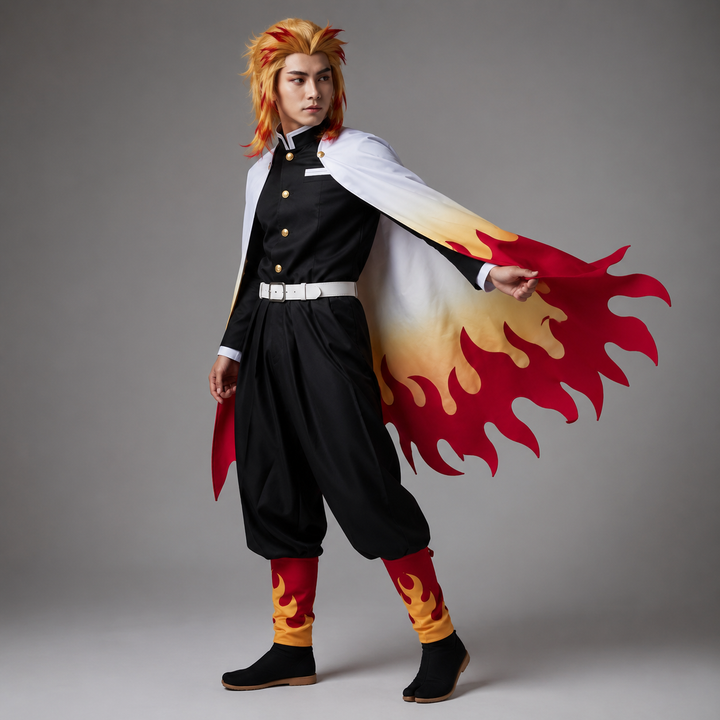 Halloween anime-cosplaykostuum en outfits voor kinderen met cape-jas met vlammenpatroon en beenwikkels