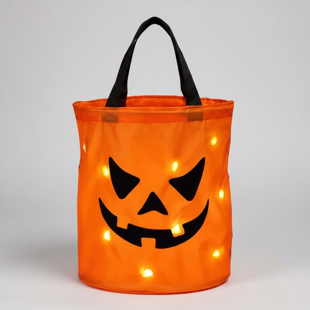 Halloween snoeptas emmer voor kinderen voor snoepen langs de deuren met oplichtend led-pompoenontwerp
