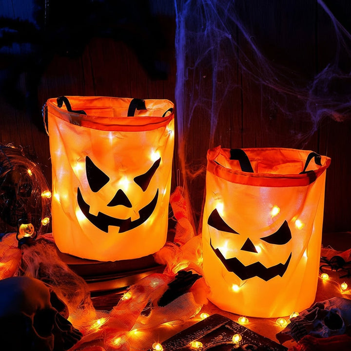 Halloween snoeptas emmer voor kinderen voor snoepen langs de deuren met oplichtend led-pompoenontwerp