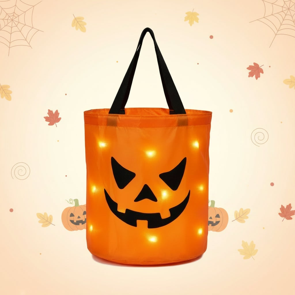 Halloween snoeptas emmer voor kinderen voor snoepen langs de deuren met oplichtend led-pompoenontwerp