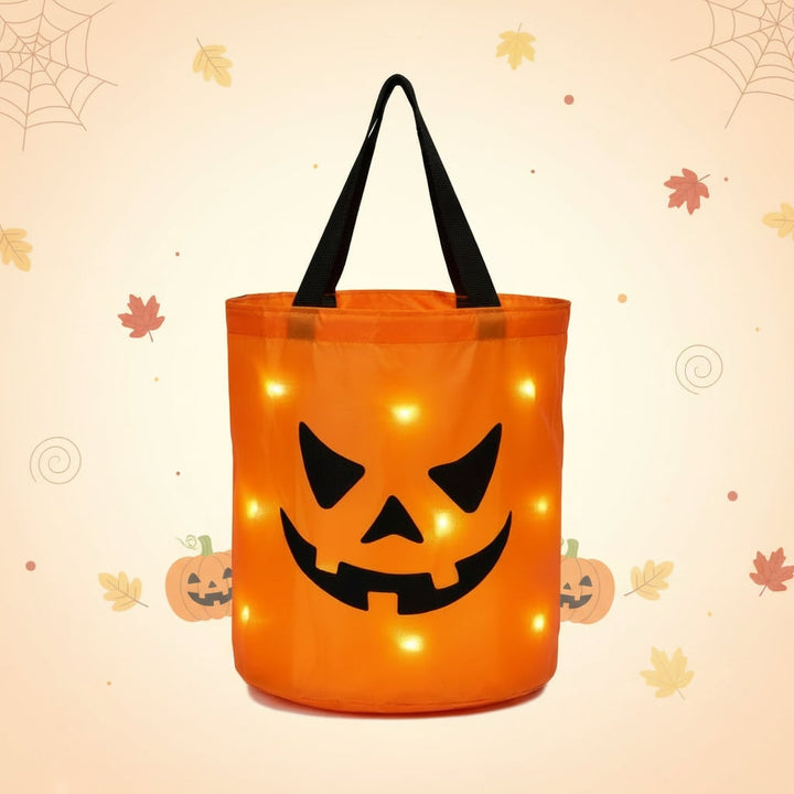 Halloween snoeptas emmer voor kinderen voor snoepen langs de deuren met oplichtend led-pompoenontwerp