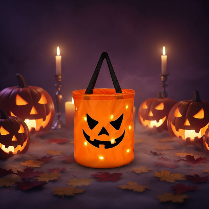 Halloween snoeptas emmer voor kinderen voor snoepen langs de deuren met oplichtend led-pompoenontwerp