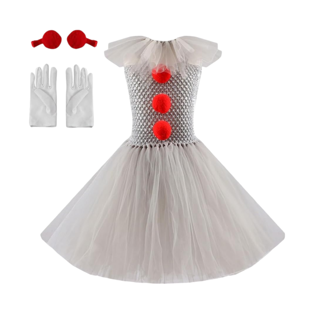 Halloween clownskostuum voor kinderen, meisjes, met tutujurk, haarclips, handschoenen en kraagje voor feestjes