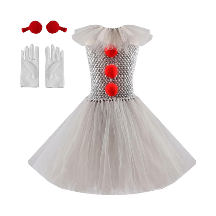Halloween clownskostuum voor kinderen, meisjes, met tutujurk, haarclips, handschoenen en kraagje voor feestjes