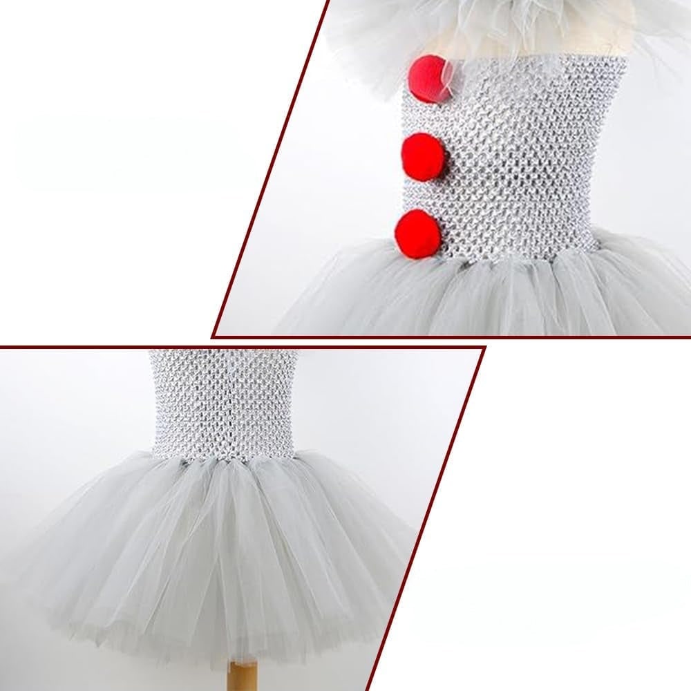 Halloween clownskostuum voor kinderen, meisjes, met tutujurk, haarclips, handschoenen en kraagje voor feestjes