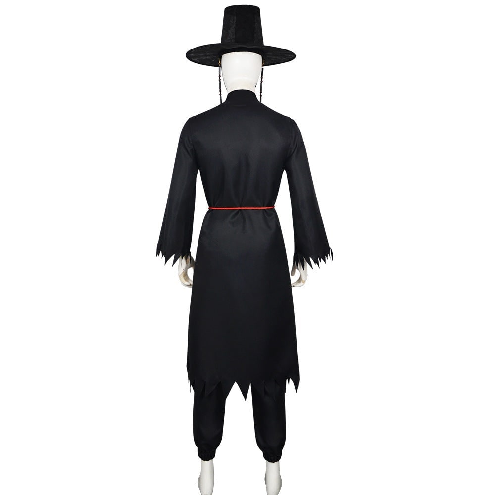 Halloween-cosplaykostuum voor kinderen, Koreaanse traditionele hanbok met hoedaccessoires en zilverkleurige kettingdetails