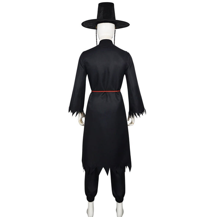Halloween-cosplaykostuum voor kinderen, Koreaanse traditionele hanbok met hoedaccessoires en zilverkleurige kettingdetails