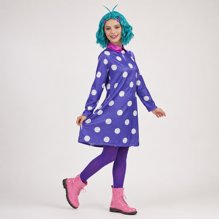 Halloween cosplaykostuum voor kinderen: jurk met stippen met pruik en panty voor feestjes en themaevenementen