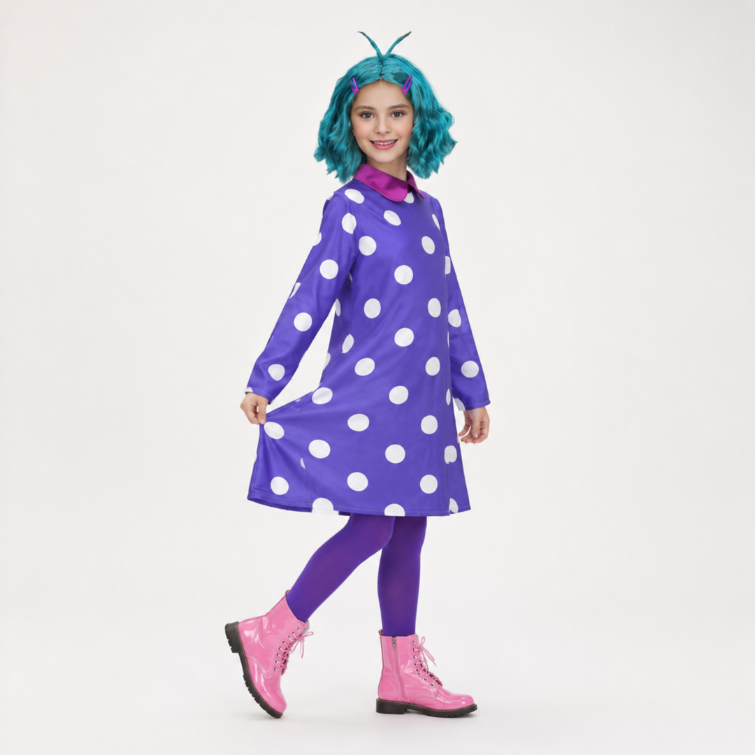 Halloween cosplaykostuum voor kinderen: jurk met stippen met pruik en panty voor feestjes en themaevenementen