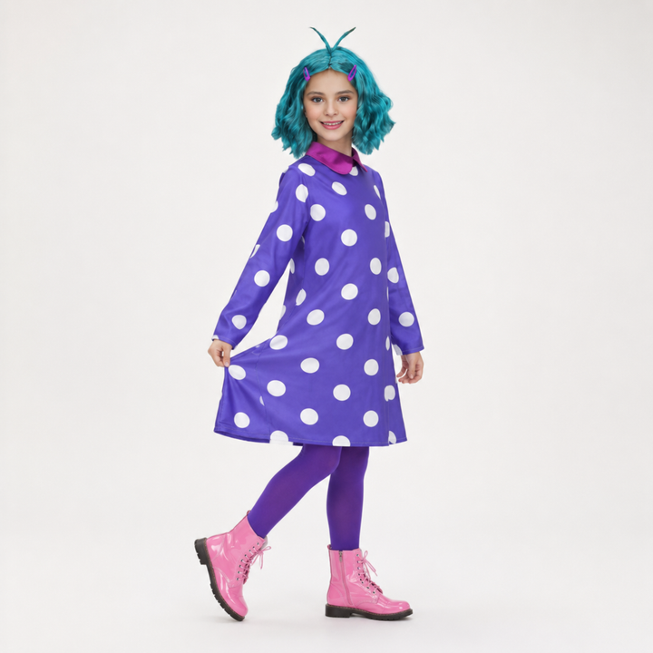 Halloween cosplaykostuum voor kinderen: jurk met stippen met pruik en panty voor feestjes en themaevenementen