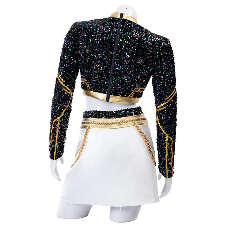 Halloween cosplaykostuum voor kinderen met pruik, pailletten crop top, plooirok en studded schouderpantser