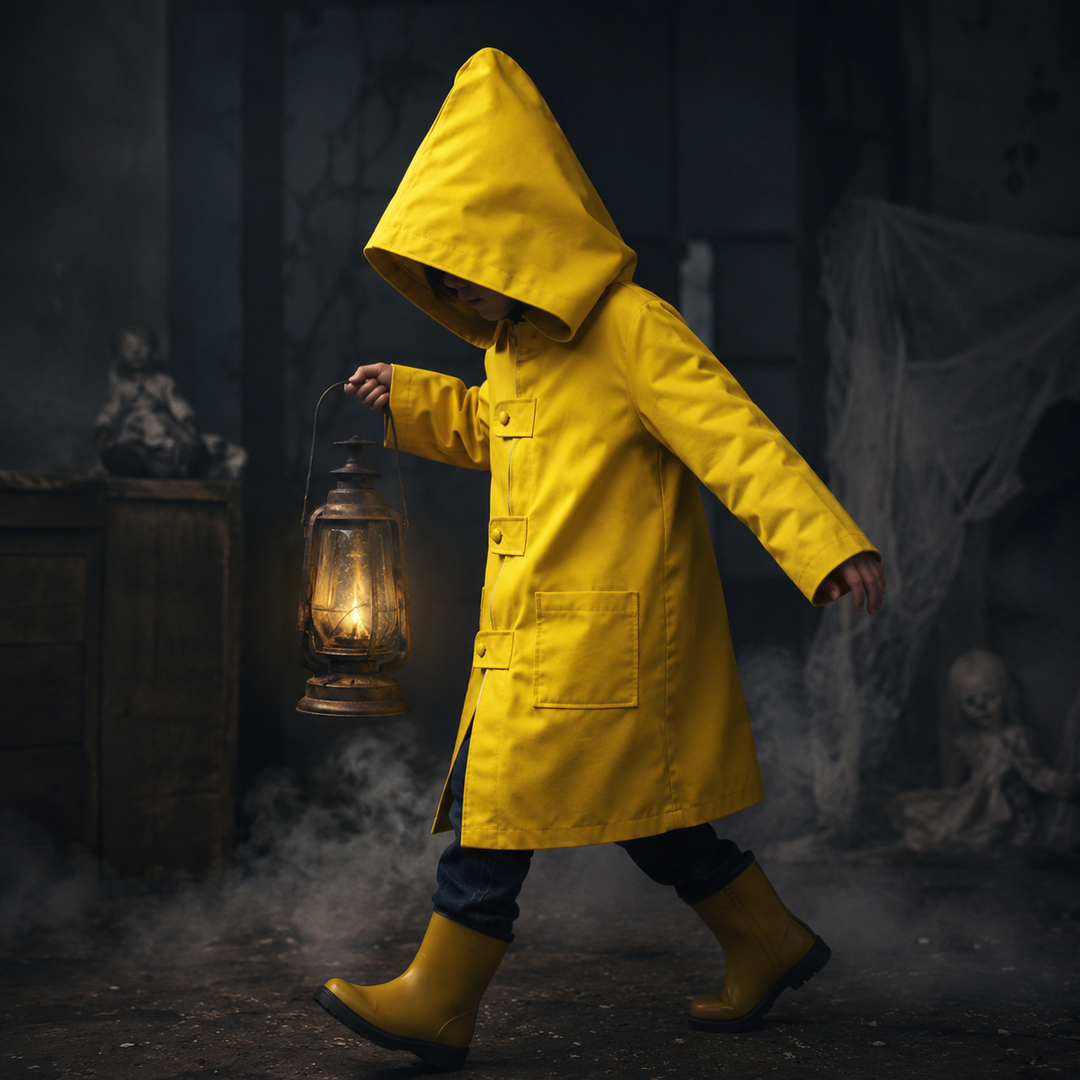 Cosplaykostuum voor kinderen, Halloween, gele regenjas met capuchon en rits aan de voorkant