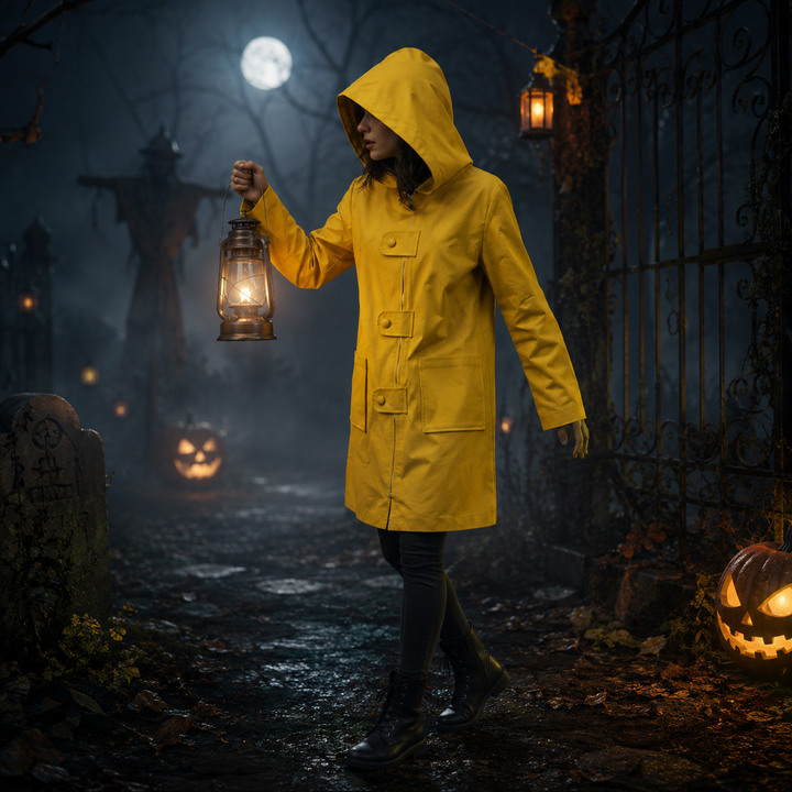 Cosplaykostuum voor kinderen, Halloween, gele regenjas met capuchon en rits aan de voorkant