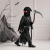 Halloween-kostuum voor kinderen: Magere Hein-gewaad met capuchon, gloeiende ogen en speelgoedzeis