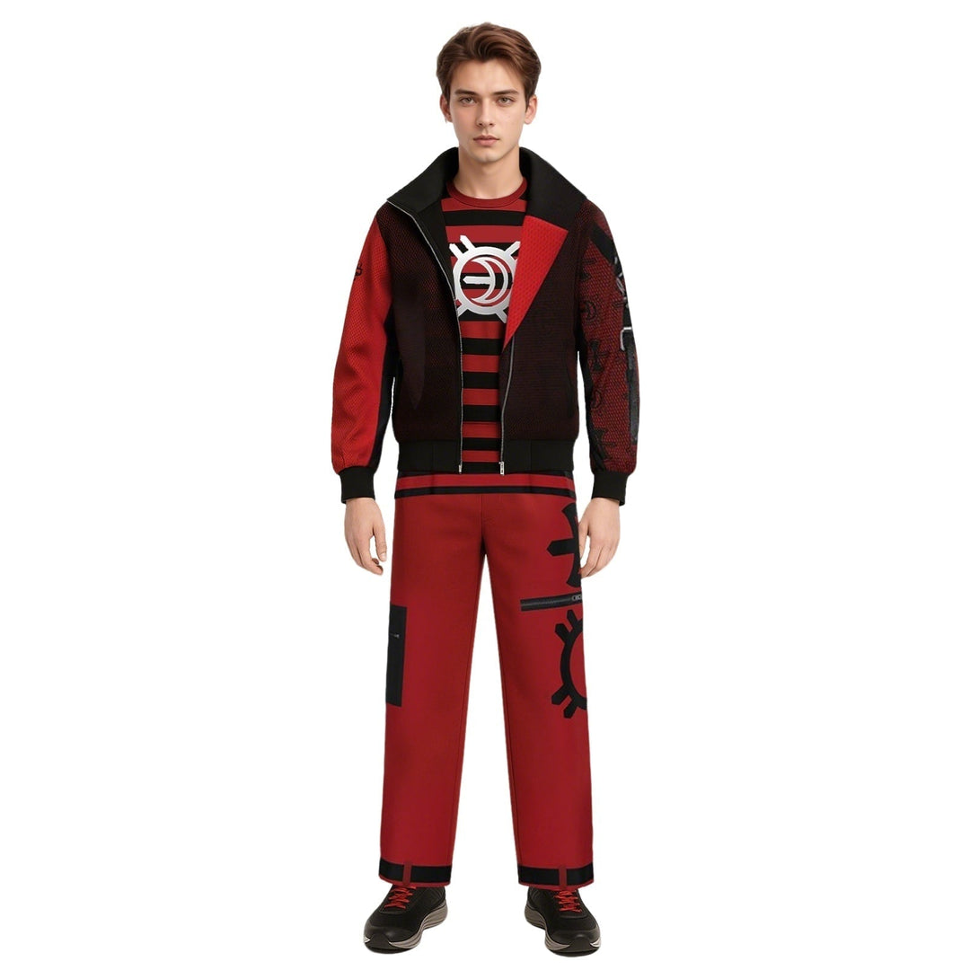 Halloweenkostuum voor kinderen: vampier-cosplayset met jas met hoge kraag en gestreept T-shirt