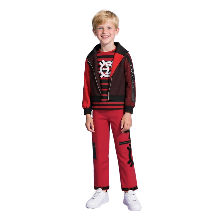 Halloweenkostuum voor kinderen: vampier-cosplayset met jas met hoge kraag en gestreept T-shirt
