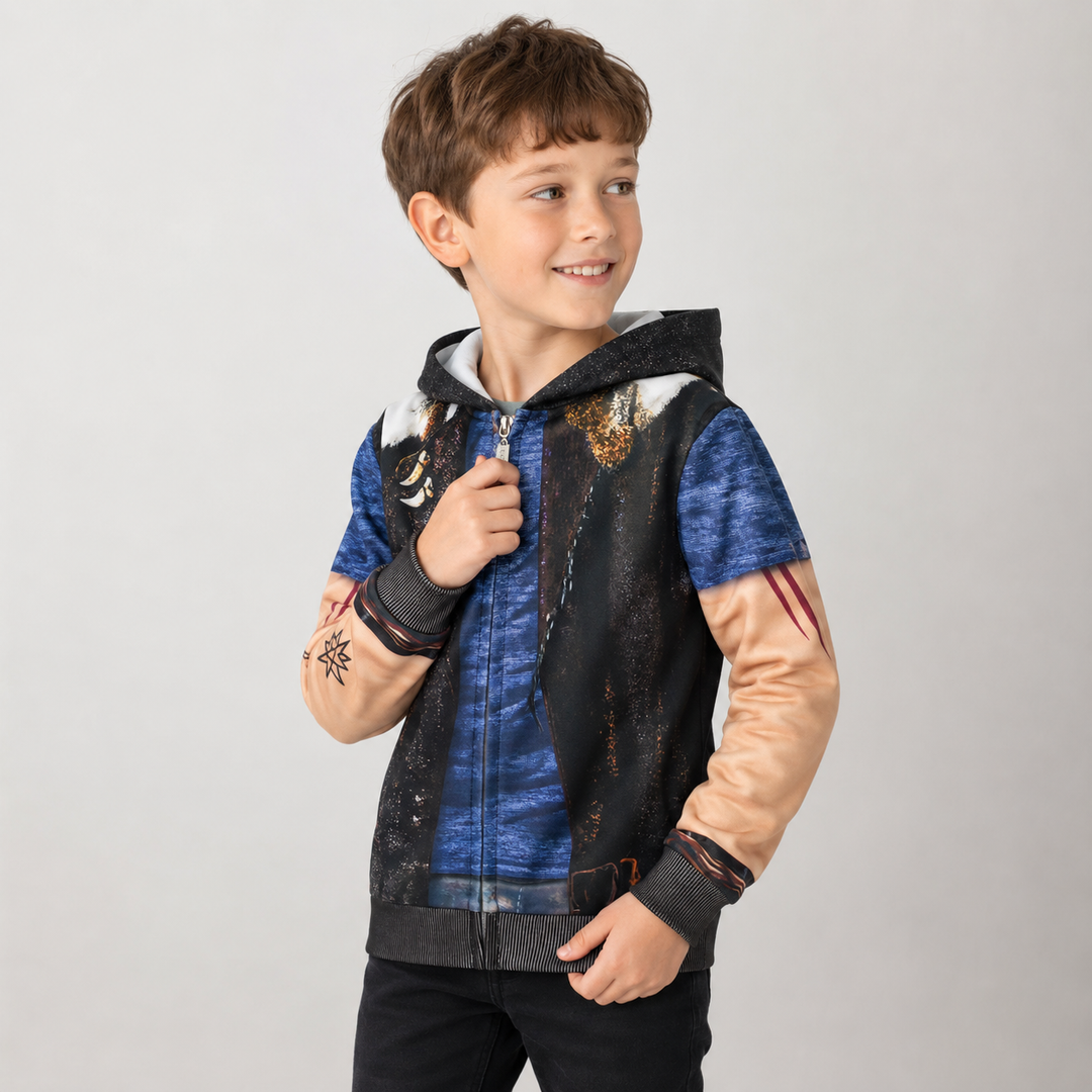 Halloweenkostuum voor kinderen en vest met rits met grappige print