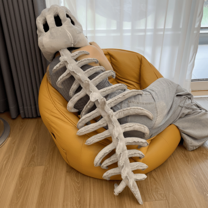 Halloween-dinosauruskostuum voor kinderen, schedelmuts met pluche skeletwervelkolom-staart en 3D-botdetails