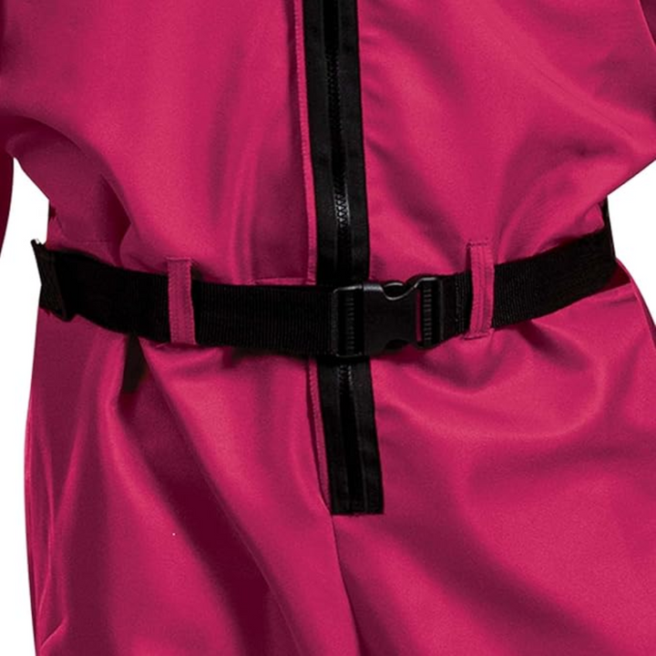 Halloween jumpsuit-kostuum voor kinderen met capuchon, masker, riem en cargozakken, roze