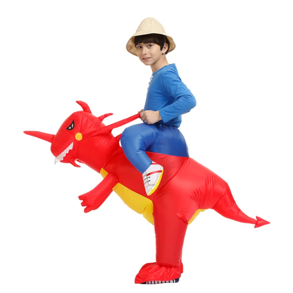 Opblaasbaar Halloween-dinosauruskostuum voor kinderen, outfit met ingebouwde ventilator en ride-on-ontwerp
