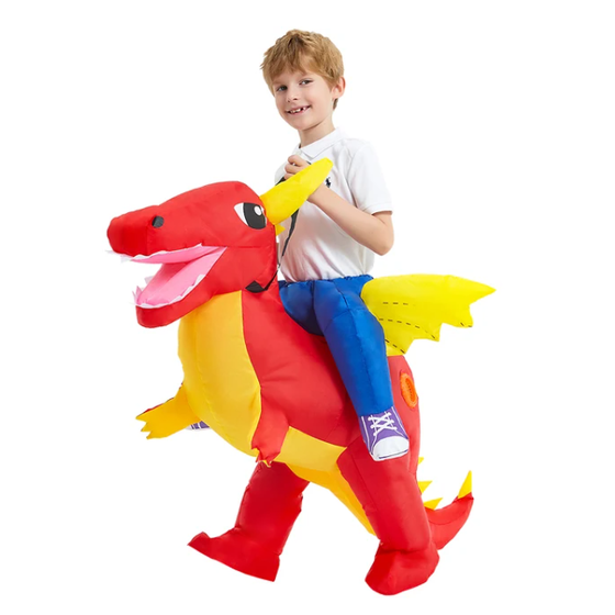 Opblaasbaar Halloween-dinosauruskostuum voor kinderen, outfit met ingebouwde ventilator en ride-on-ontwerp