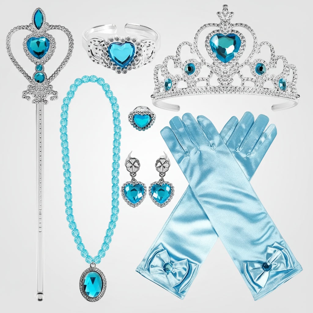 Halloween prinsessenjurk voor kinderen met tiara, toverstaf en accessoires
