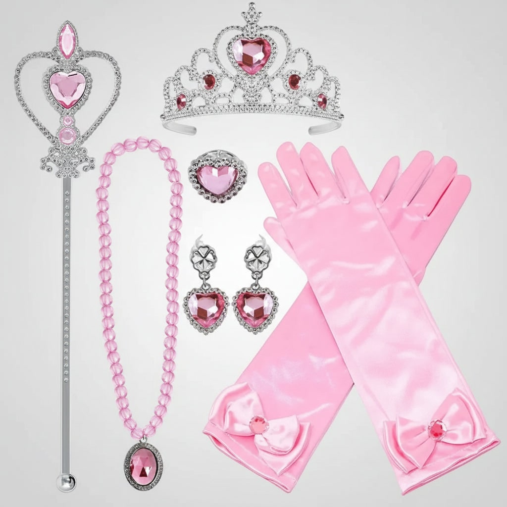 Halloween prinsessenjurk voor kinderen met tiara, toverstaf en accessoires