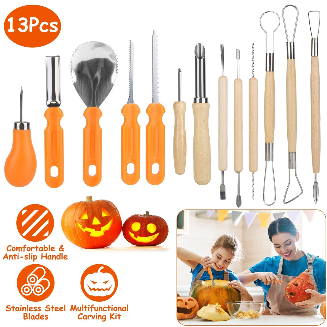 Halloween pompoen-uitsnijset en gereedschap met roestvrijstalen zagen en beeldhouwgereedschap