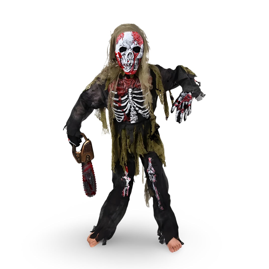 Halloween-zombieskeletkostuum voor kinderen met masker en handschoenen voor griezelige verkleedfeestjes