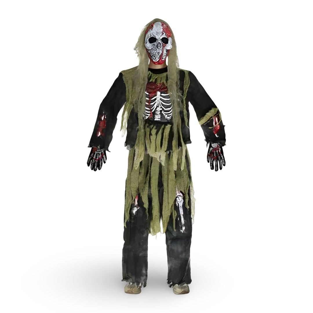 Halloween-zombieskeletkostuum voor kinderen met masker en handschoenen voor griezelige verkleedfeestjes
