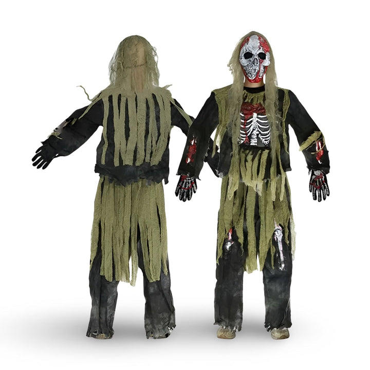 Halloween-zombieskeletkostuum voor kinderen met masker en handschoenen voor griezelige verkleedfeestjes