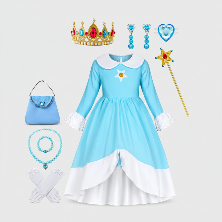 Prinsessenkostuumjurk voor kinderen met kroon en toverstaf