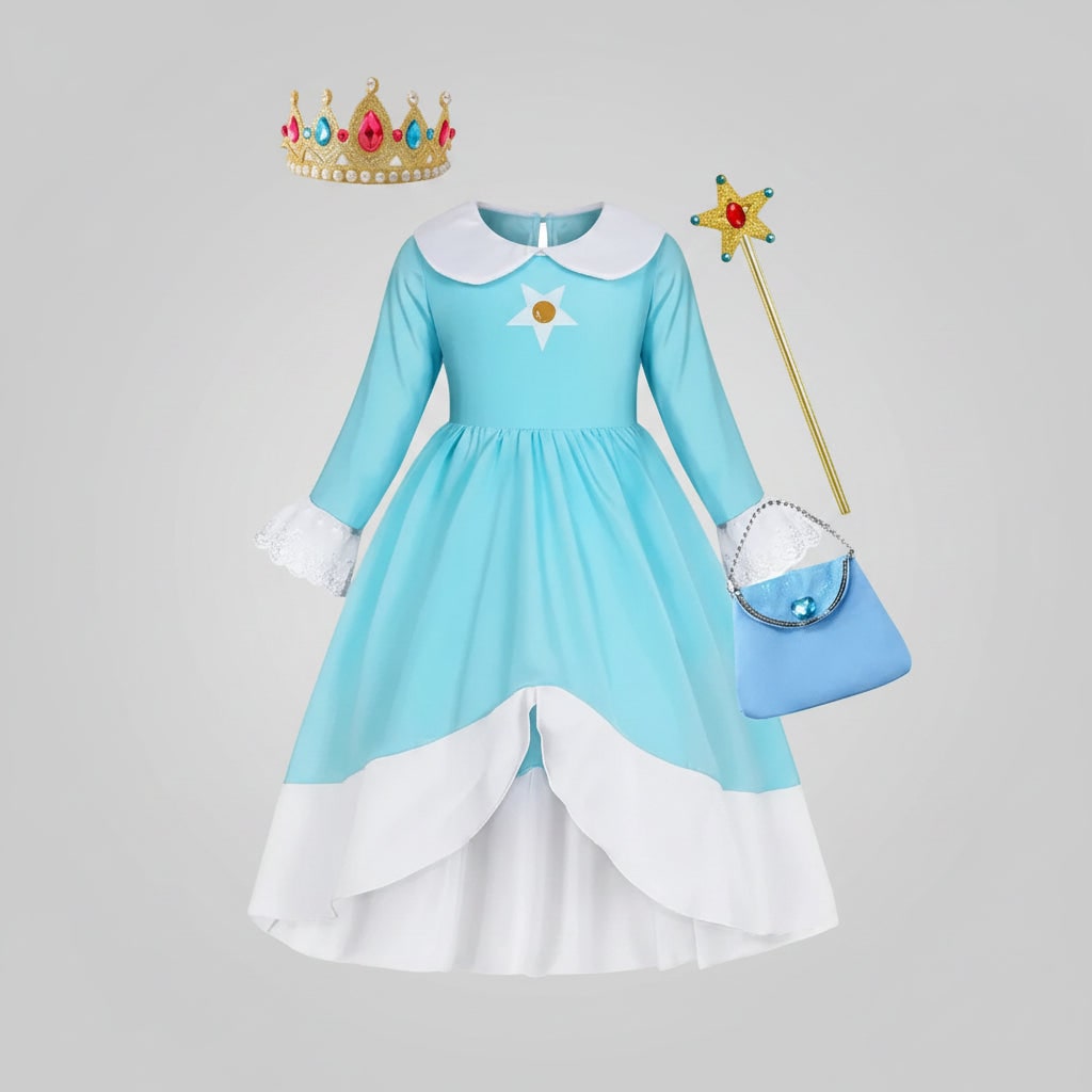 Prinsessenkostuumjurk voor kinderen met kroon en toverstaf